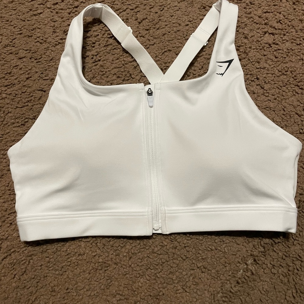 Gym shark zip up training sports bra-white